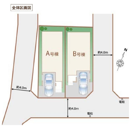 【区画図】 | 杉並区荻窪１丁目　新築戸建て　A号棟 | 角地につき開放感があり、陽当たり・通風ともに良好な住環境