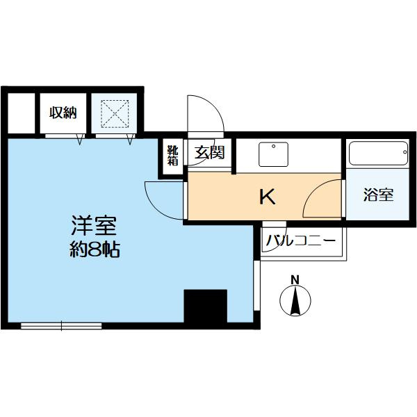 シティファースト四条西洞院の間取り|壁芯21.22㎡の１K。最上階の8階部分南向きバルコニー。