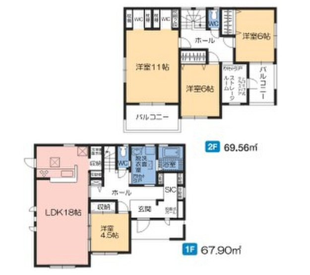 【間取り】 | 前橋市富士見町時沢　新築住宅　 | 暖かな日差しが差し込む収納豊富な4LDK！
2Fストレージルームはバルコニーへ出られるので室内物干しにも◎