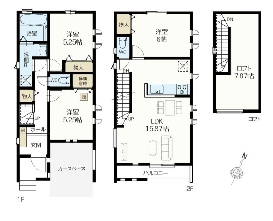 【間取り】 | 杉並区荻窪１丁目　新築戸建て　B号棟 | 季節物の収納やワークスペースとしても使えるロフト付き