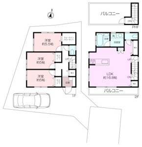南東向きの3LDK。見晴らしの良い2階にリビングを設けた間取りです