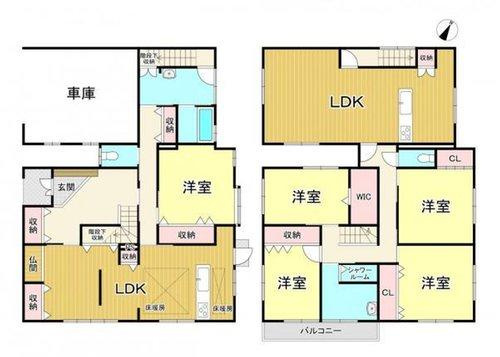 知多郡武豊町大字冨貴字外面の間取り|5LLDDKK+WIC+車庫♪