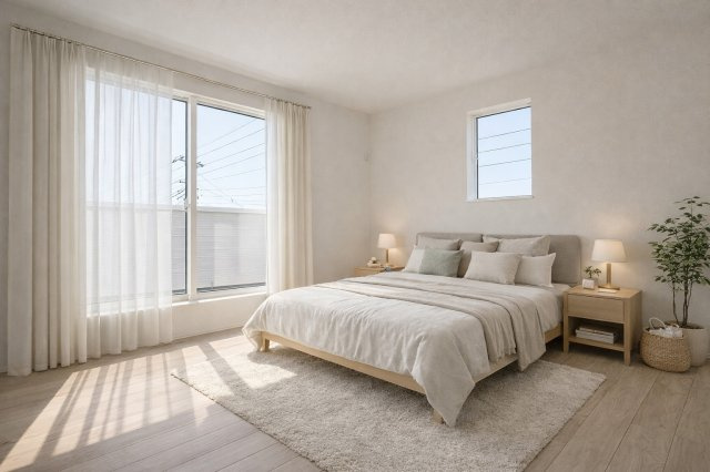 八潮市八潮7丁目　新築戸建　全2棟　2号棟の寝室|現況の物件写真にCGによる画像処理を行っています。家具、家電、小物、カーテン等はイメージはCGです。