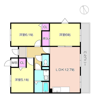 【間取り】 | テーミス門ノ前　201 | この度、和室６帖（北）を洋室６帖へ間取り改造
２０２５．１２施工