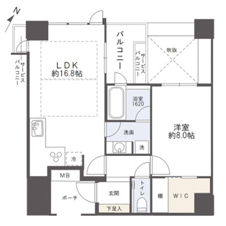 【間取り】 | グランドメゾン京町堀タワー | 【間取り】23階・1LDK北向き住戸☆高層階につき見渡しも良好です◎