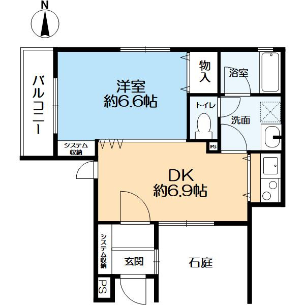 レックスアベニュー四条大宮の間取り|壁芯面積35.85㎡の1DK。