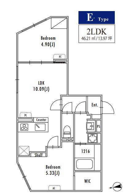 GRAN PASEO大森Ⅲの間取り|南向きの1SLDK　