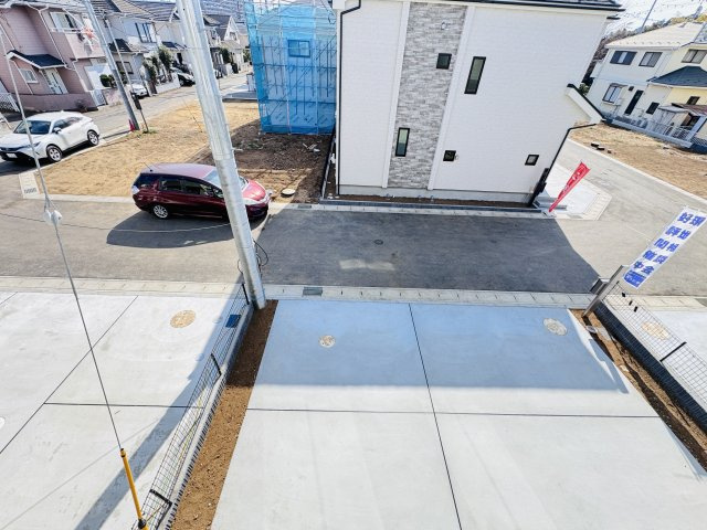 松戸市栗ケ沢新築戸建【栗ケ沢小学校：10分】の展望|バルコニーより道路側眺望・南道路で日当たり良好♪