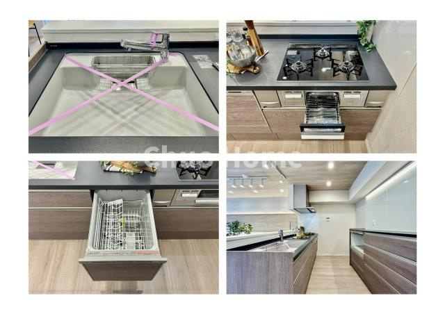 シティコープ豊洲のキッチン|【システムキッチン】ワイドで収納豊富な使い勝手の良いカウンターキッチンには、食洗器や伸縮タイプのキッチン水栓、三ツ口コンロ・魚焼きグリルなどの便利な設備が標準完備されています。