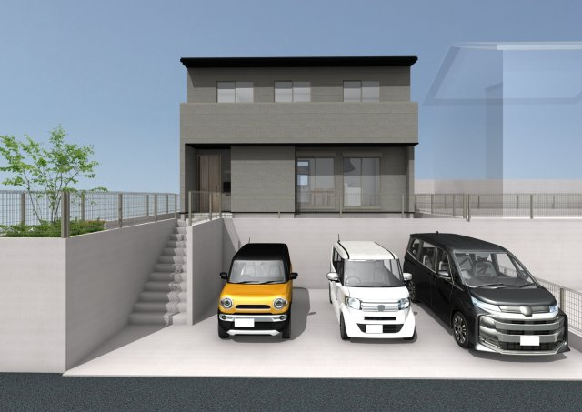 高知市西秦泉寺（西棟）売り土地（建築条件付き）の外観パース|駐車３台可能なゆとりある敷地です☆