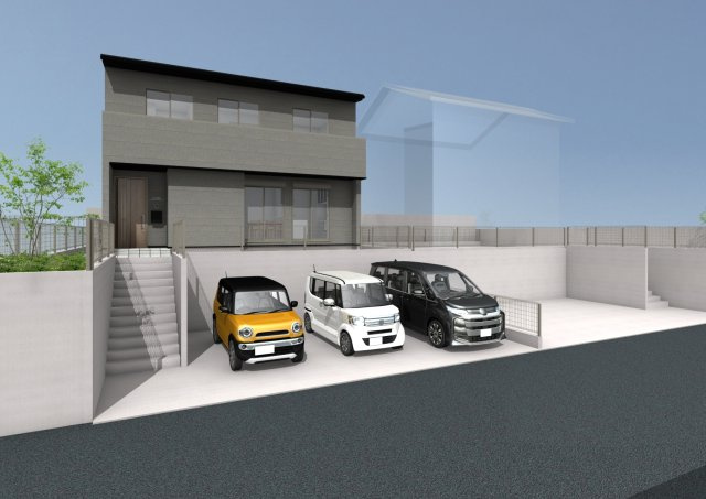 高知市西秦泉寺（西棟）売り土地（建築条件付き）の外観パース|街並みに溶け込むモダンな外観です。