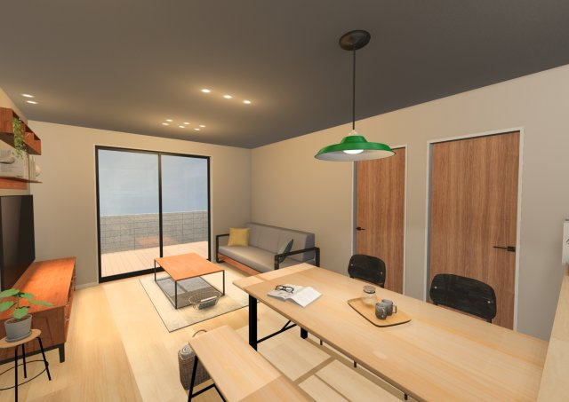 高知市瀬戸西町　建築条件付き土地（平屋プラン）の完成予想図|家族が近くに感じられる平屋プランです。