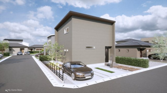 【外観パース】 | 宇治市伊勢田町名木2丁目　売土地　建築条件付き | お客様のお好みに合わせて、外観デザインも一緒に作り上げていきます。「ひと目で分かるアトリエの家」をコンセプトに、木・金属・吹抜けを組み合わせ”あなたらしさ”を表現できる外観づくりが可能です。