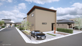 【外観パース】 | 宇治市伊勢田町名木2丁目　売土地　建築条件付き | アトリエ仕様の窓はペアガラス、サッシはアルミ×樹脂複合のハイブリットサッシを採用。ガラスの間には断熱性の高いアルゴンガスを充填しておりますので、より断熱性能が高まる仕様になっております。