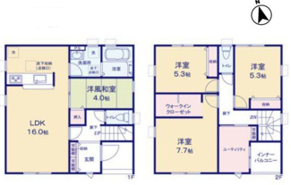 【間取り】 | 新築　新潟市秋葉区小須戸第6 1号 | 4LDK＋WIC＋ユーティリティルームの間取りです、駐車スペース3台可！