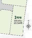 納楚分譲地３号地の土地図|南北21ｍ程の縦長の約60坪の土地で日当り良好です。