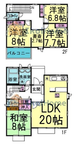 神戸市西区学園東町7丁目　中古戸建の間取り|使いやすい4LDKの間取り！書斎あり！和室あり！リビング20帖で広々した空間になります！