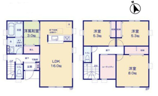【間取り】 | 新築　新潟市秋葉区小須戸第6 2号 | 4LDK＋ユーティリティルームの間取りです、駐車スペース3台可！