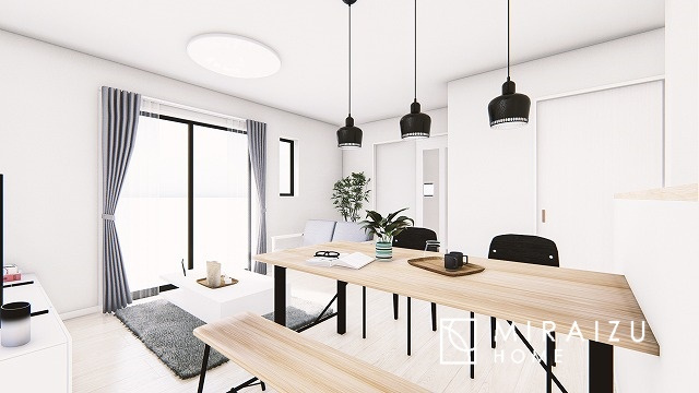 【完成予想図】 | 青く澄み渡った綺麗な空と、陽の光をたっぷりと受ける、そんな新築住宅で新生活をスタートしてみませんか？※CGパースはイメージ画像です。