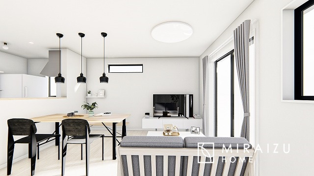 【完成予想図】 | 青く澄み渡った綺麗な空と、陽の光をたっぷりと受ける、そんな新築住宅で新生活をスタートしてみませんか？※CGパースはイメージ画像です。