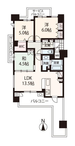 【間取り】 | プライムスクエア住吉公園 | 南・西・北の三面採光角住戸！3LDKフルリノベーション物件。大切なペットと暮らせます(細則有)！