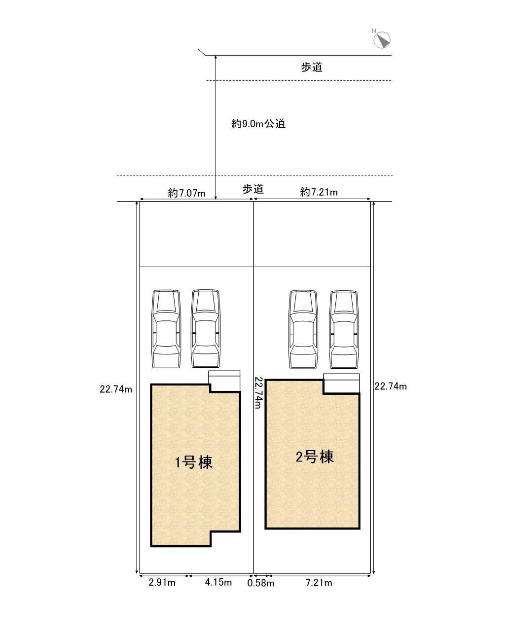 高浜市呉竹町4期2棟　新築一戸建の区画図|駐車スペース並列２台可
