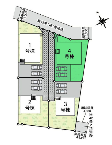 【区画図】 | クレイドルガーデン高崎市金古町第16ー④ | 金古南小学校まで1.8Kｍ！閑静な住宅街に建つ4区画登場！
開放的な角地に面した敷地面積66坪！