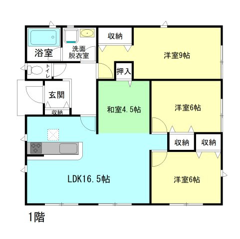 【間取り】 | クレイドルガーデン高崎市金古町第16ー④ | 人気の「平屋」住宅登場です♪
リビング16.5帖と地続きのくつろぎ和室スペース4.5帖！