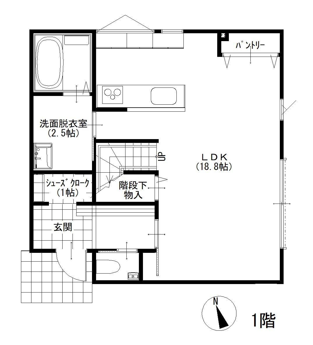 高島市新旭町北畑1丁目新築戸建の間取り|1階平面図