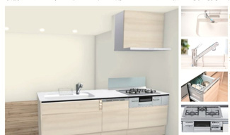 【キッチン】 | プライム市川妙典 | LIXILの柔らかい木目調の食洗機付きのシステムキッチンです