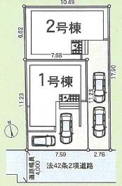 平塚市田村第48　新築戸建　全2棟1号棟の区画図