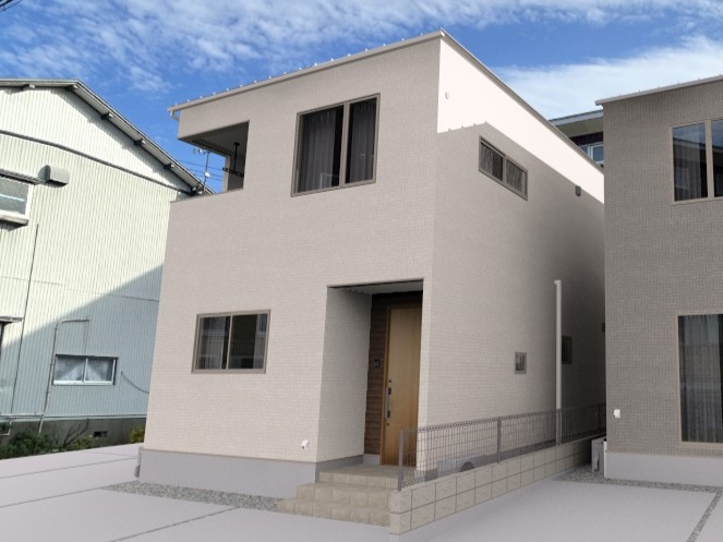 吾川郡いの町枝川 ⑬ 新築戸建ての完成予想図|シンプルだからこそ暮らしやすい。街並みに映える洗練された外観デザイン。