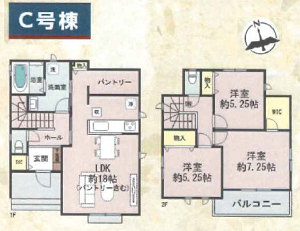 【間取り】 | 明石市魚住町西岡（全5棟）C号棟 | 3LDK＋WIC＋SIC＋パントリーです。