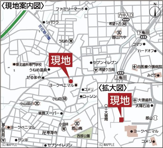 新築戸建・新築建売　郡山市富田町第21　小山田小・第六中の地図|現地案内図
