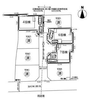 【区画図】 | 座間市座間1丁目  7号棟 2期 | 7号棟　西側約4.5ｍ開発道路（公道移管予定）　駐車並列2台（車種によります）　敷地面積33.9坪