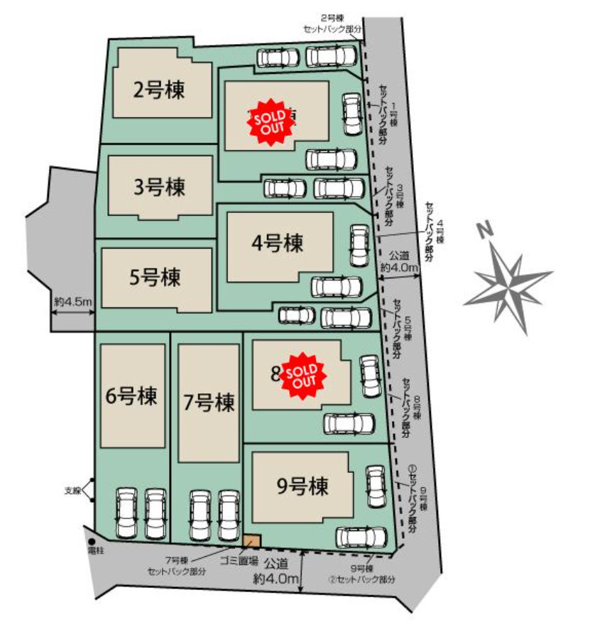 横浜市瀬谷区橋戸3丁目 新築戸建て【仲介手数料無料】カースペース2台の区画図