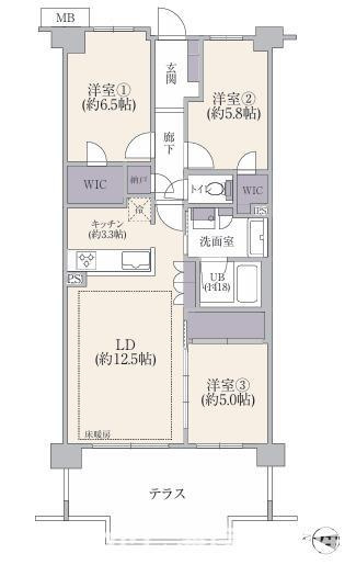 オハナ平塚袖ヶ浜の間取り|西向き　３LDKです。