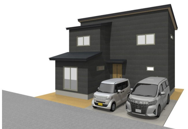 高知市神田　新築一戸建ての完成予想図|落ち着いた色合いのモダン外観デザイン。駐車2台可能です
