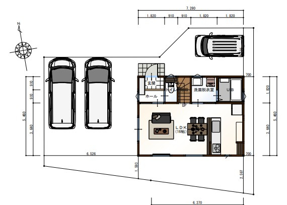 高知市神田（船岡）東棟　売り土地の参考プラン|建物プラン例■建物価格1774万円■建物面積76.17㎡■3LDK
