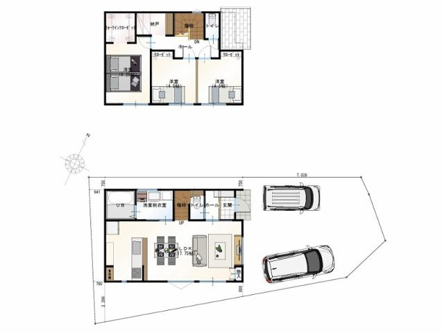 高知市神田　新築一戸建の間取り|WICや納戸もあり収納が充実した3LDK☆家事動線もスムーズな間取りです。