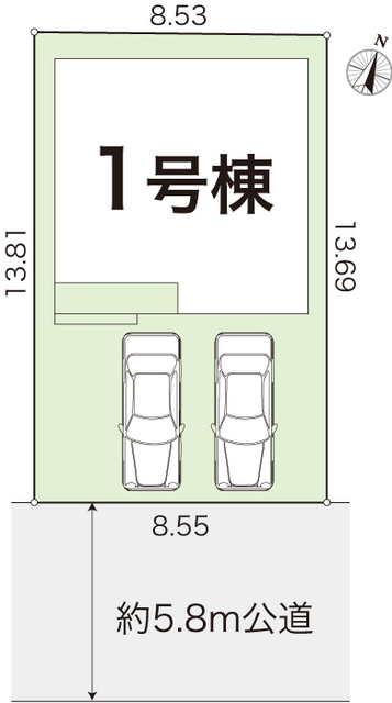 高知市桟橋通７期1棟　新築戸建の区画図|南向きの整形地。前面道路も広く駐車もしやすいです♪