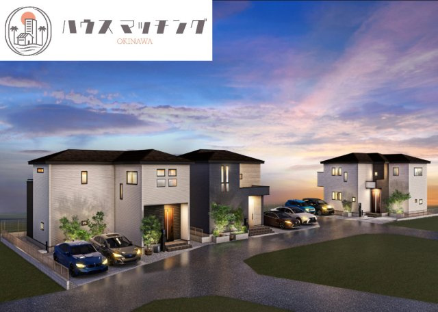 グラファーレうるま市与那城屋慶名２期・１号棟の外観パース|家族が寛ぎ、安らぎに溢れ、笑顔が集う、分譲地内新設道路に面した開放的な６家族の街♪※パース画像につき実際とは異なる場合があります