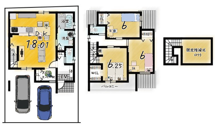 太秦野元町　新築参考プランC　建築条件付土地の土地図＋建物プラン例