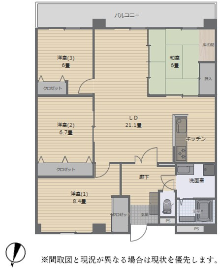 【間取り】 | ホワイトキャッスル第２下到津A棟（A-6）