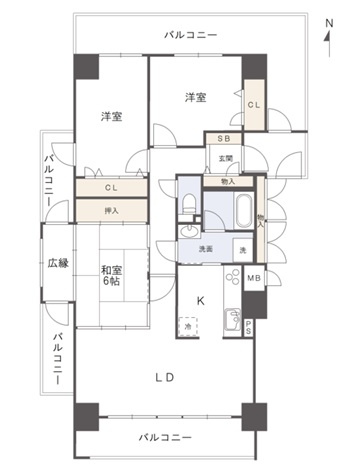 アルファステイツ旭駅前の間取り|１１階部分の南西角部屋、約８２㎡の３LDKです。