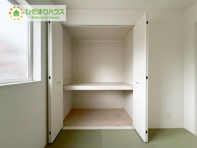 いわき市小名浜南富岡第１　新築戸建　2号棟の収納|リビングには和室が隣接し、お子様の遊び場や家事スペースにも大活躍です☆