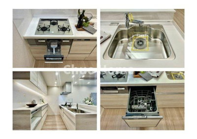 【キッチン】 | ステーションプラザタワー | 【システムキッチン】ワイドで収納豊富な使い勝手の良いカウンターキッチンには、ディスポーザー、食洗器、伸縮タイプのキッチン水栓、三ツ口コンロ・魚焼きグリルなどの便利な設備が標準完備されています。