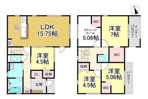 半田市宮本町6丁目　全5棟　4号棟の間取り|4号棟　4LDK+3WIC+ストレージルーム♪