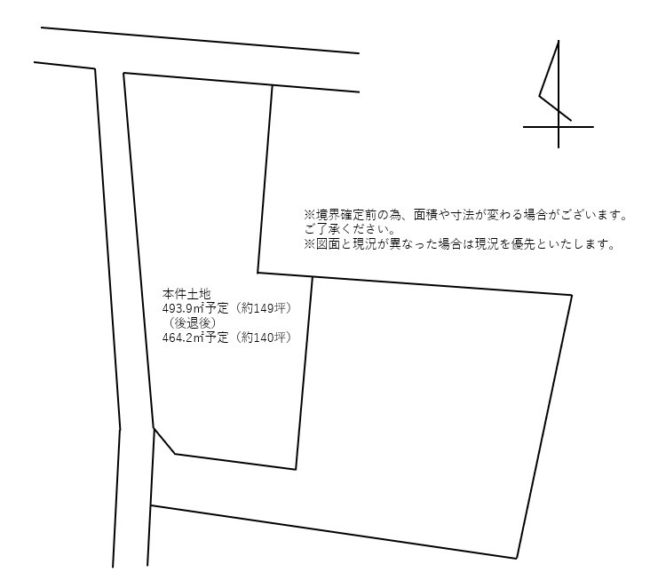伊勢崎市境女塚　売地の土地図|境界確定前の為、面積や寸法が変わる可能性があります。図面と現況が異なった場合は現況を優先といたします。