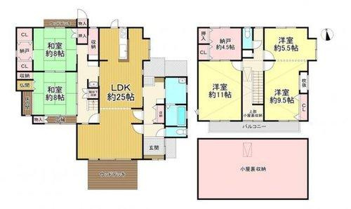 知多市八幡字堀切の間取り|4LDK+納戸+納戸+小屋裏収納+ウッドデッキ☆